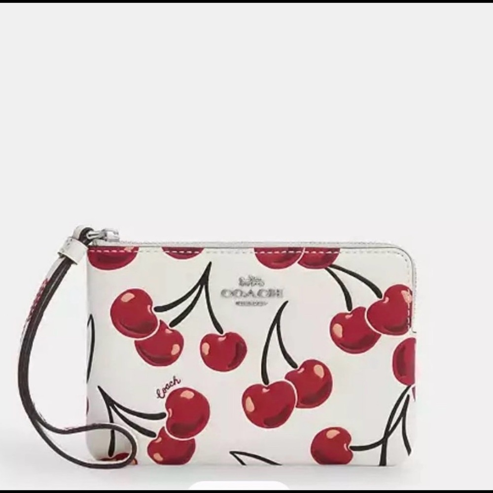 Coach Corner Zip Wristlet With Cherry Print